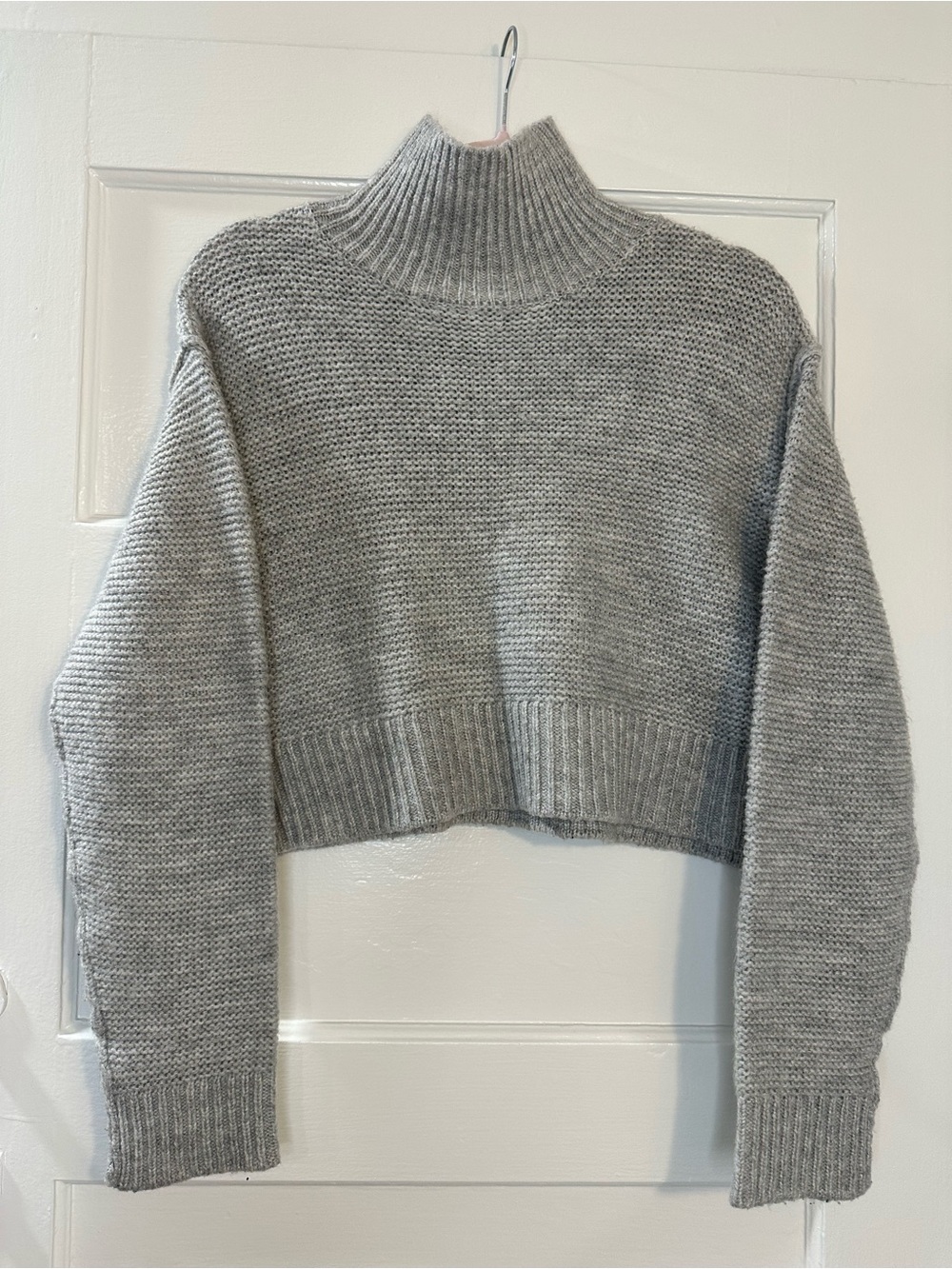 Elodie Gray Turtleneck Chunky Knit Oversized Crop Top Sweater